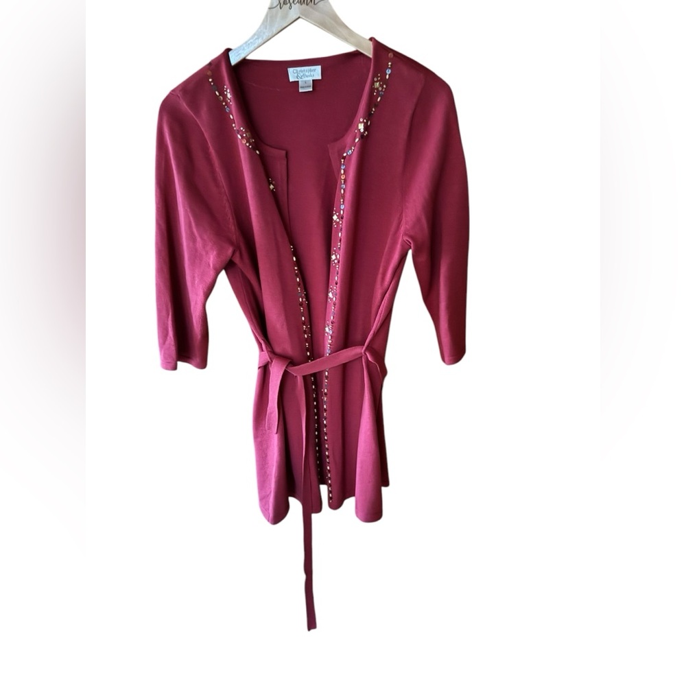 Christopher &‎ Banks Beaded Trim Open Tie Cardigan
